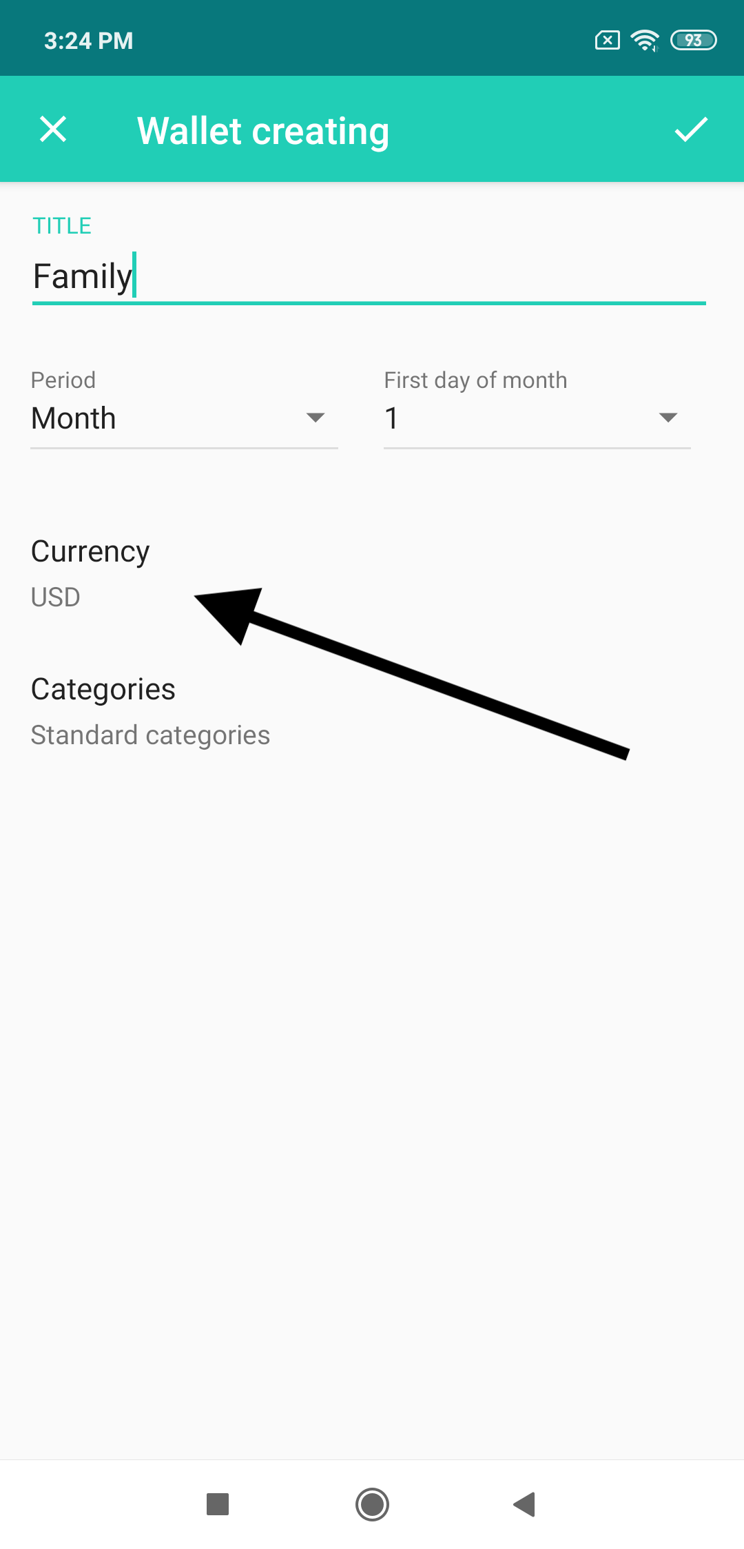 Android: creating a wallet, the Currency field